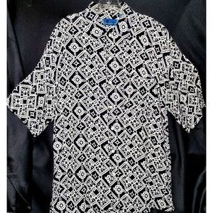 New Look Mens blueprint Geometric Short Sleeve Button Shirt Size Med EUC *READ*